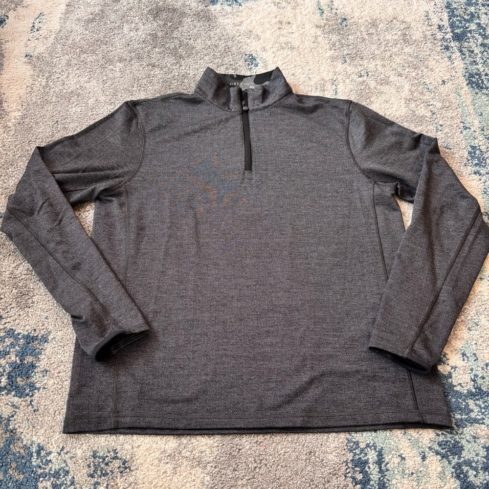 Greyson Men's M Golf Gray Long Sleeve 1/4 Zip Pullover Herringbone Performance